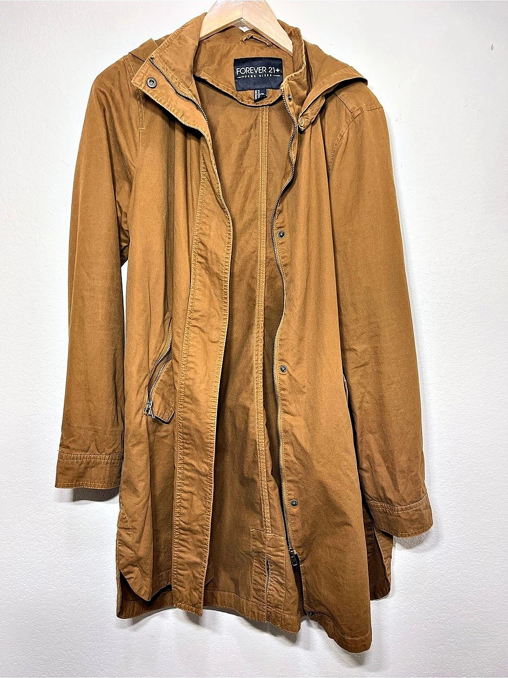 Forever 21+ 1X Camel Brown Hooded Cotton Utility Parka Jacket